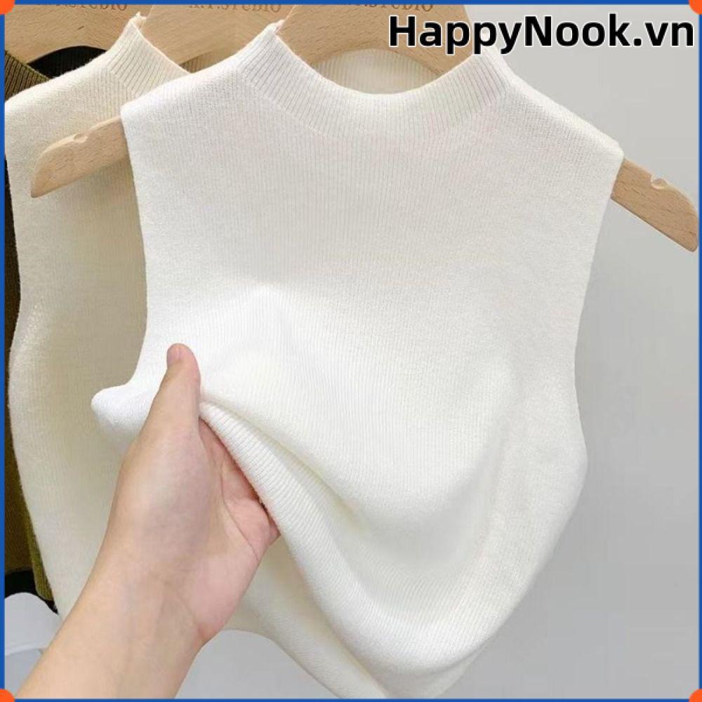 HAPPYNOOK Tank Top - Áo len dệt kim màu trơn, hai dây cổ tròn dành cho nữ