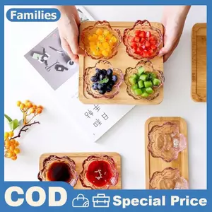 Đĩa Thủy Tinh Nhỏ Phong Cách Nhật Bản Vàng Inlay Thủy Tinh Bát Mini Kem Trái Cây Sala