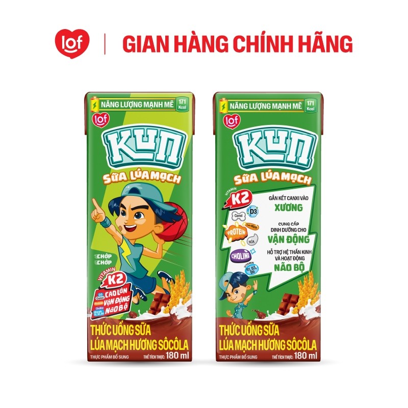 Sữa lúa mạch KUN vị socola thùng 48 hộp x 180ml