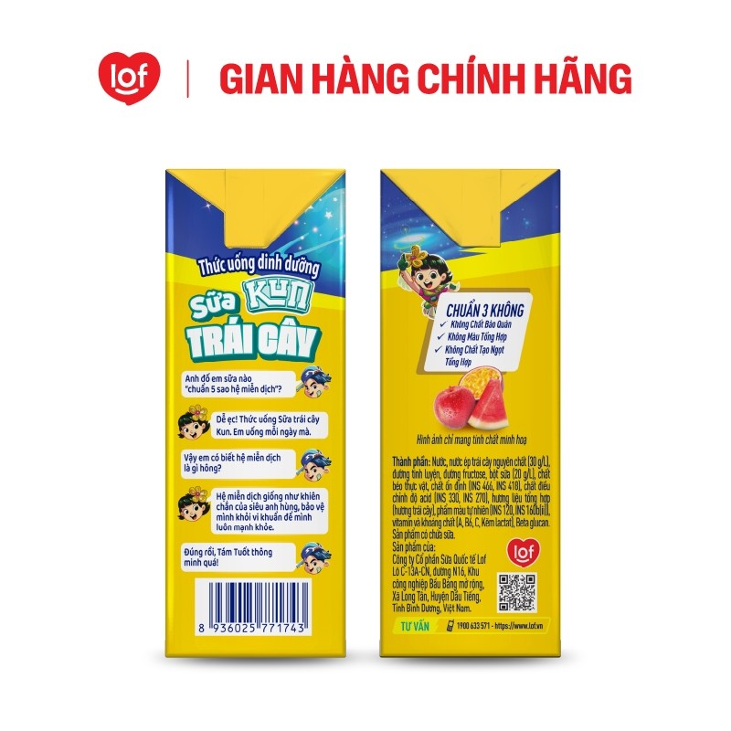 Sữa trái cây KUN vị trái cây nhiệt đới thùng 48 hộp x 110ml
