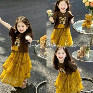 S336-[tomnaukids] Set áo thun cộc tay phối chân váy dáng dài cho bé gái - Size từ 8-35Kg