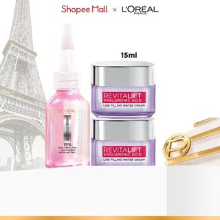 Bộ dưỡng chất peel sáng da 25ml, kem dưỡng ngày chống rãnh nhăn lão hóa sớm Revitalift HA Line L'Oreal Paris 15mlx2