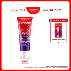 Kem Đánh Răng Colgate trắng răng Optic White Purple 100g công nghệ sắc tím, trung hòa ố vàng tức thì