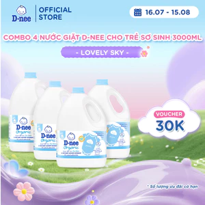 Combo 4 Nước giặt D-nee cho trẻ sơ sinh, mềm dịu, thơm nhẹ - Can 3000ml - Lovely Sky