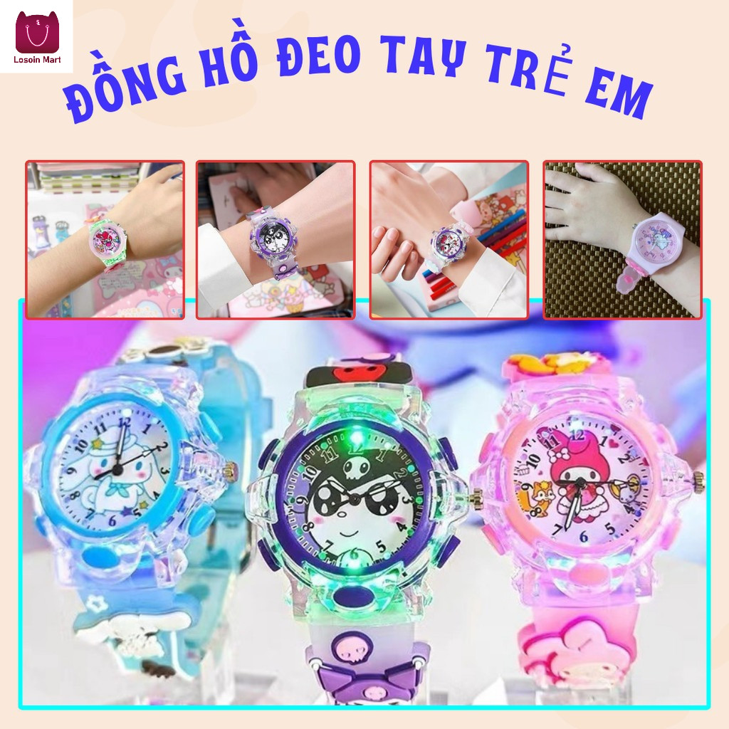 Đồng hồ trẻ em, đồng hồ đeo tay, thiết kế hoạt hình, có đèn LED và dây đeo dễ thương.