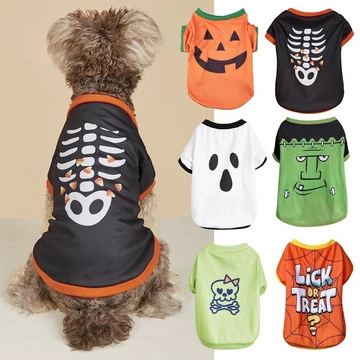 Thú Cưng Xuân Thu Mỏng Hoạt Hình Áo Thun Halloween Quần Áo Chó Teddy Schnauzer Chó Con Mèo Hai Chân Quần Áo Chó Nhỏ Quần Áo Thú Cưng