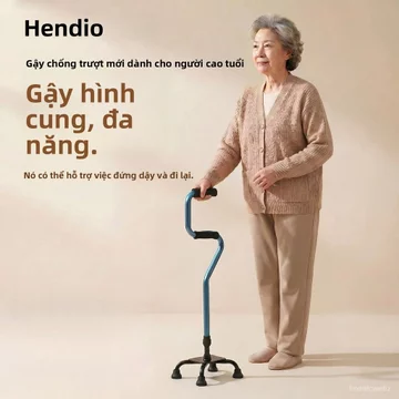 Gậy chống hình cung Sundio dành cho người già, gậy chống trượt, xe tập đi bốn chân chống trượt cho người lớn tuổi.