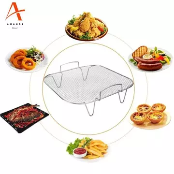 2 Chiếc Thép Không Gỉ Nồi Chiên Không Khí Nướng Vuông Nồi Chiên Không Khí Giá Nướng Bánh Nhà Bếp Hộ Gia Đình Nồi Chiên Không Khí Nướng Lưới