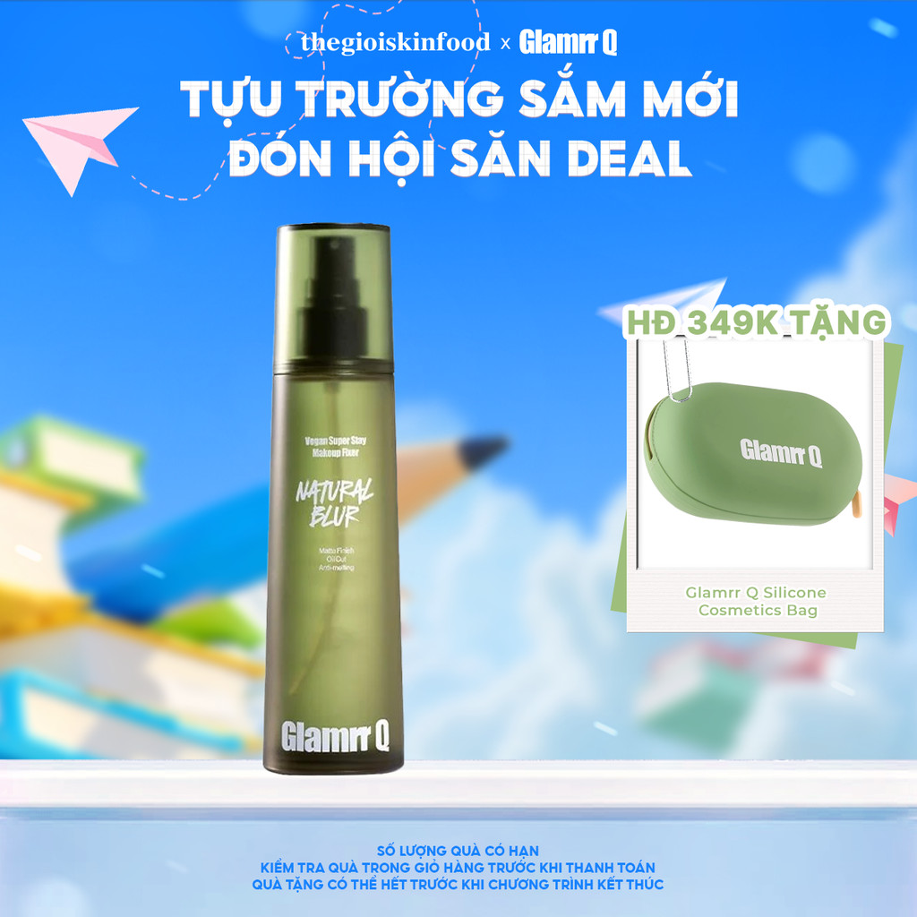 Xịt khóa nền cố định trang điểm, thuần chay cho da nhạy cảm Glamrr Q Vegan Super Makeup Fixer 130ml