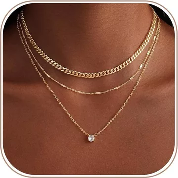 Vòng cổ vàng VIROMY dành cho nữ Dây chuyền vàng 14k Dây chuyền nhiều lớp Dainty Dây chuyền mặt dây chuyền có thể xếp chồng lên nhau đơn giản Dây chuyền kẹp giấy Cuba Dây chuyền vòng cổ vàng Người Do T