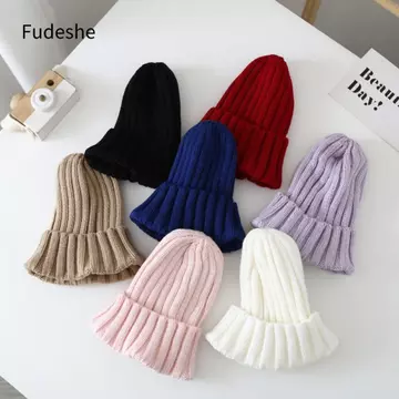 Mũ lưỡi trai móc FUDESHE, Mũ nhọn màu trơn Mũ dệt kim trẻ em, Mũ lưỡi trai dệt kim ấm áp Hàn Quốc Bé gái Mũ beanie trẻ em