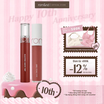 [Rom&nd x KOL] Combo Son kem lì Romand New Zero Velvet Tint 5.5g + Son tint nước Romand Glasting Water Tint 4g