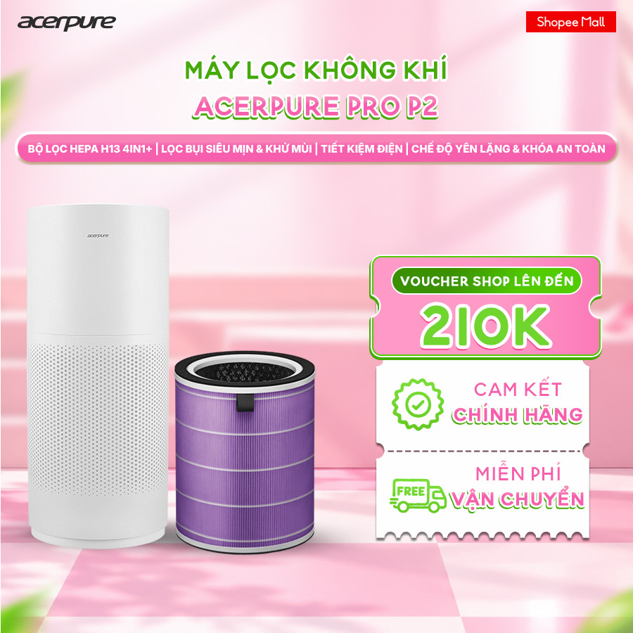 Máy lọc không khí Acerpure PRO P2 màng lọc HEPA lọc bụi mịn khử mùi hiệu quả 45m² - BH 12 tháng