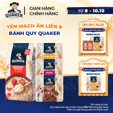 Combo Yến Mạch Ăn Liền QUAKER 1000G +Bánh Quy Yến Mạch QUAKER 250G Hương Socola/Hạnh Nhân Mật Ong/Nho Khô