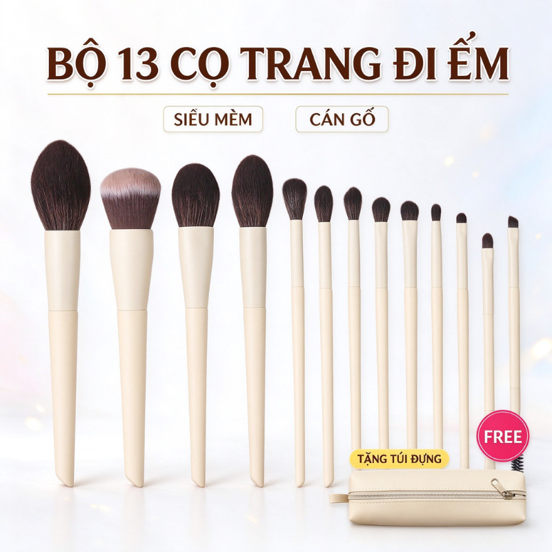 [Hàng Chính Hãng] Bộ Cọ Trang Điểm Mubai 13 Cây Lông Siêu Mềm Không Rụng - Set Cọ Makeup Cơ Bản Cho Người Mới, Tay Cầm Gỗ Cao Cấp