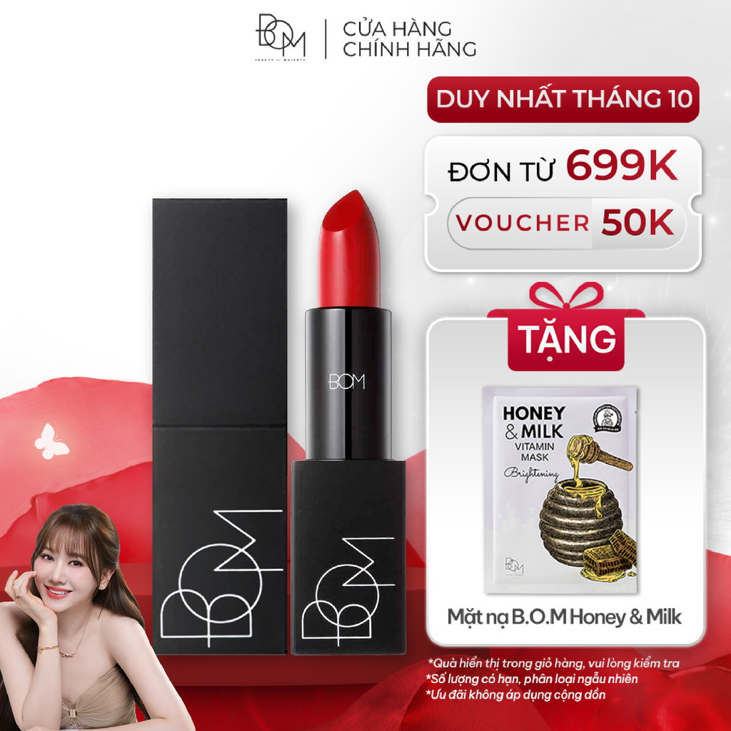 Son Thỏi Lì Lâu Trôi, Siêu Mịn B.O.M My Lipstick 3.5g, Son Thỏi Mềm Mịn, Bảo Vệ & Dưỡng Ẩm Môi