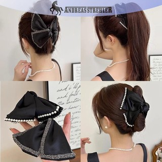 Onetimingfine Vintage Mềm Đen Sa Tóc Móng Vuốt Kim Cương Giả Kẹp Tóc Lớn Nơ Lớn Trang Trí Nữ Phụ Kiện Tóc VN
