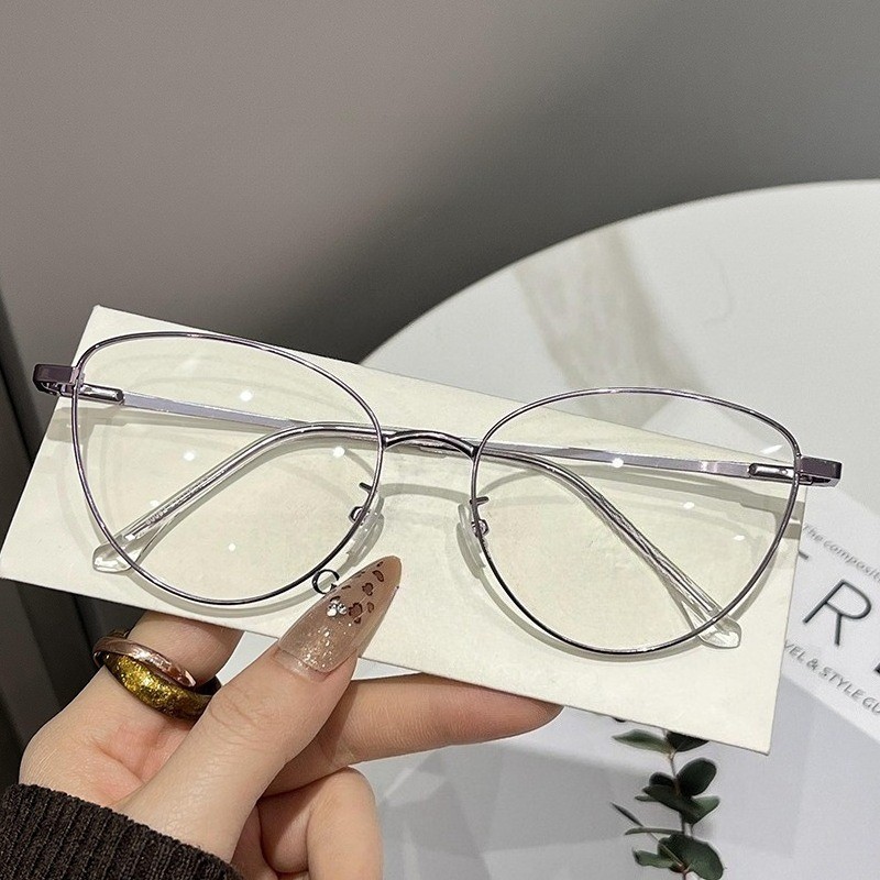 Châu Âu và Mỹ Hợp Thời Trang Mới Kính Mắt Mèo Chống Ánh Sáng Xanh Kính Retro Khung Lớn Kính Phong Cách Đại Học 1053