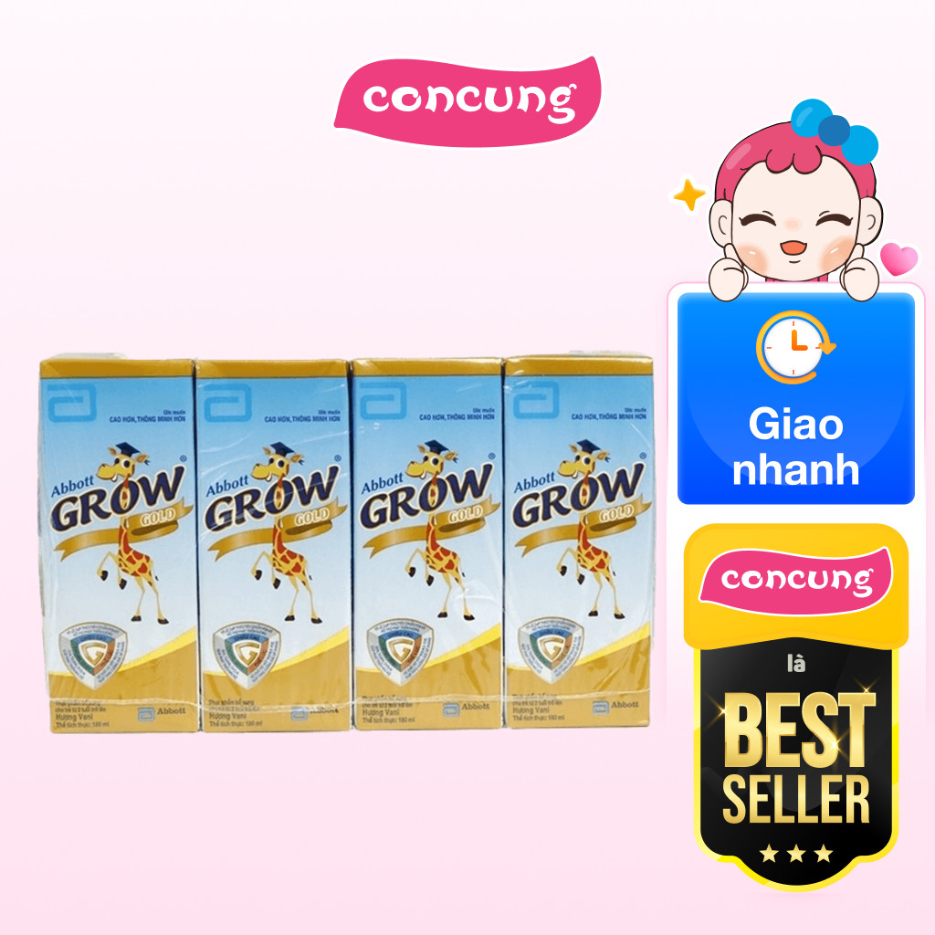 Thực phẩm bổ sung sữa tiệt trùng Abbott Grow Gold hương vani 180ml (Lốc 4 hộp) – Con Cưng