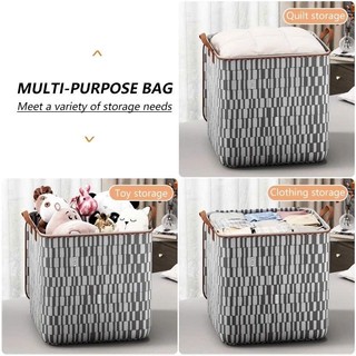 [Mẫu mới 2024] Hộp vải kẻ sọc đựng chăn mền, quần áo, có khóa kéo - dung tích 100L