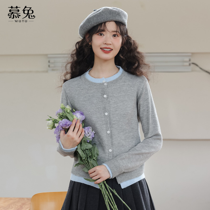 Cardigan nữ màu xám dệt kim, thiết kế lười, phù hợp làm áo len ngoài