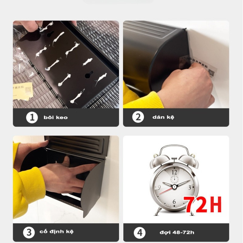 Hộp đựng giấy vệ sinh, dán tường, chất liệu Nhôm hàng không cao cấp, chịu tải 15kg, không gỉ, set không khoan tường