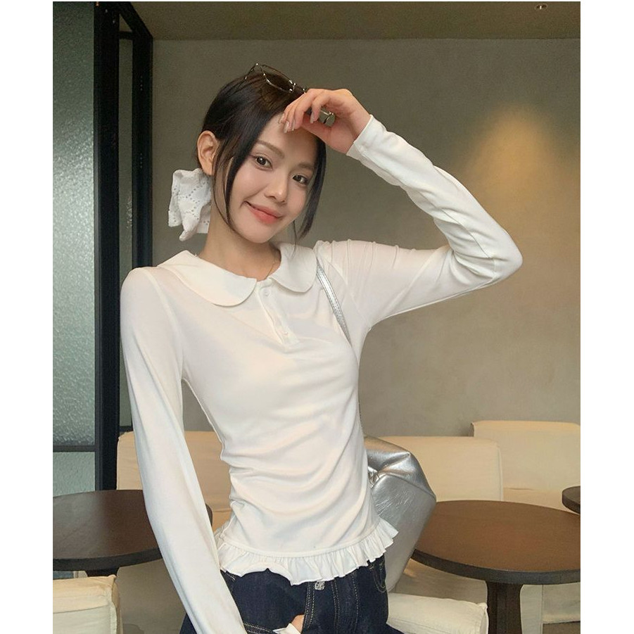 Milyfashion Áo Ren Trắng Bèo Nhún Như Búp Bê, Kiểu Dáng Ngọt Ngào Phong Cách Ballet