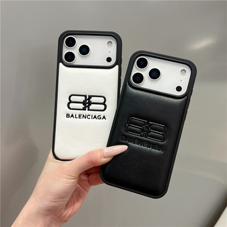 Ốp điện thoại da công sở 3D dập nổi BB cặp đôi màu đen trắng dành cho iPhone 17 16 15 13 14 Pro Max Cape