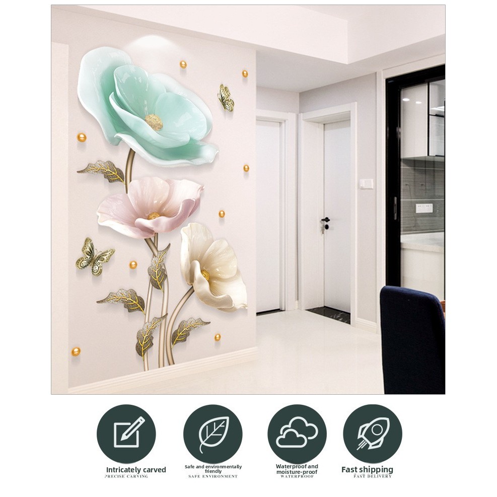 3d Ba Chiều Nổi Hoa Dán Tường Chống Thấm Nước Tivi Nền Tường Dán Tường Tự Dính Sáng Tạo Phòng Dán