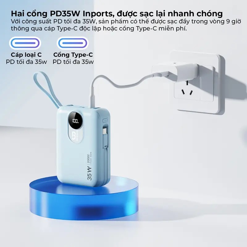GOOJODOQ  PD35W Power Bank 20000mAh Màn hình kỹ thuật số LED cho iPhone iPad Mini Powerbank Sạc nhanh | BigBuy360 - bigbuy360.vn
