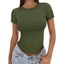 Áo thun PYCOU được trang bị, Áo cổ tròn mềm mại co giãn, Áo Crop top Crop top thoáng khí hợp thời trang