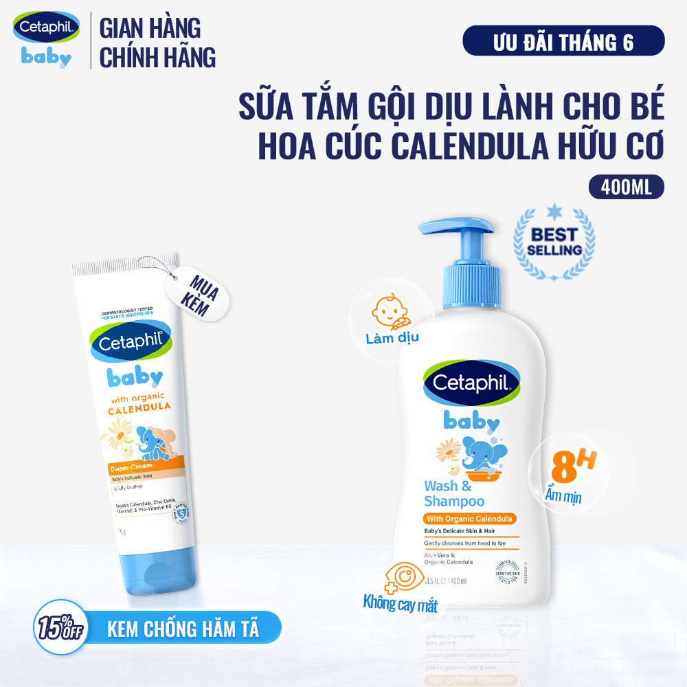 [HANNAH x CETAPHIL] Sữa tắm gội dưỡng ẩm dịu lành cho bé với Calendula hữu cơ CETAPHILBABY WASH&SHAMPOO CALENDULA 400ML