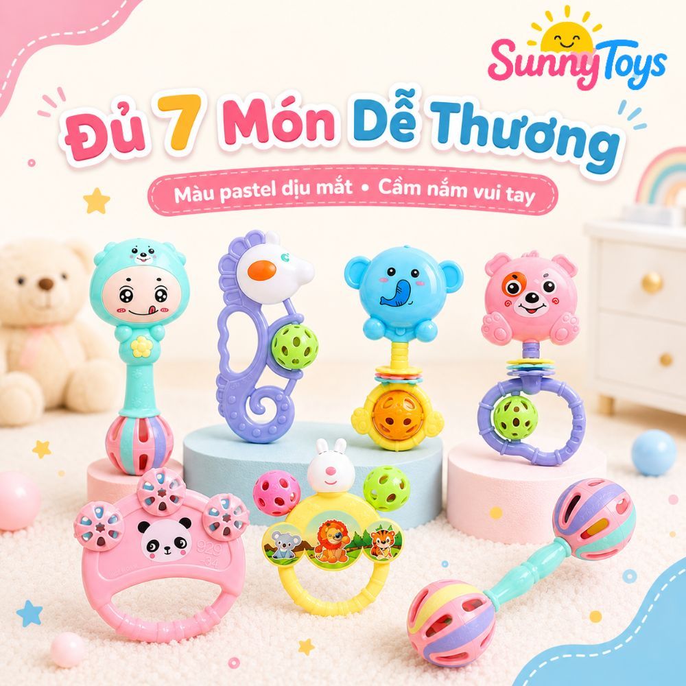 Bộ Lục Lạc Cầm Tay SunnyToys 7 Món - Xúc Xắc Âm Thanh Cho Bé Tập Cầm Nắm