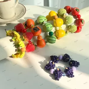 Vòng tay đàn hồi trái cây PYCOU, Vòng tay đính cườm trái cây Bohemian đầy màu sắc, Trang sức độc đáo Vòng tay phóng đại bằng nhựa dành cho nữ
