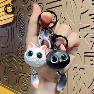 {TB & Bag} Móc khóa đầu mèo mắt lớn hoạt hình sáng tạo Móc khóa xe Unisex Móc khóa đầu mèo tinh tế dễ thương Móc khóa 3D chống mất bền bỉ.
