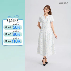 Đầm Nữ GUMAC Họa Tiết Hoa Có Hai Túi Sườn Tay Nhún Vai Dịu Dàng Nữ Tính Hiện Đại LDG06098