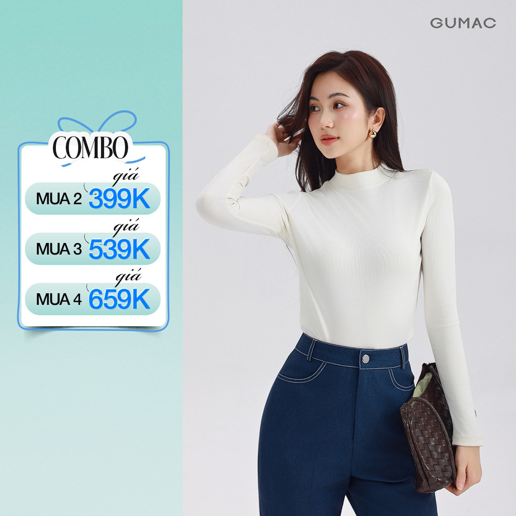 Áo Thun Nữ Dài Tay GUMAC Form Slim Cổ Cao Ôm Vừa Tôn Dáng Chống Nắng LATE0927