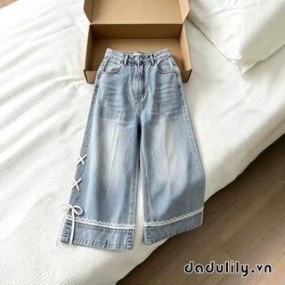 DADULILY  Quần Bò Ống Rộng Thắt Nơ Nữ Quần Ống Thẳng Dễ Phối