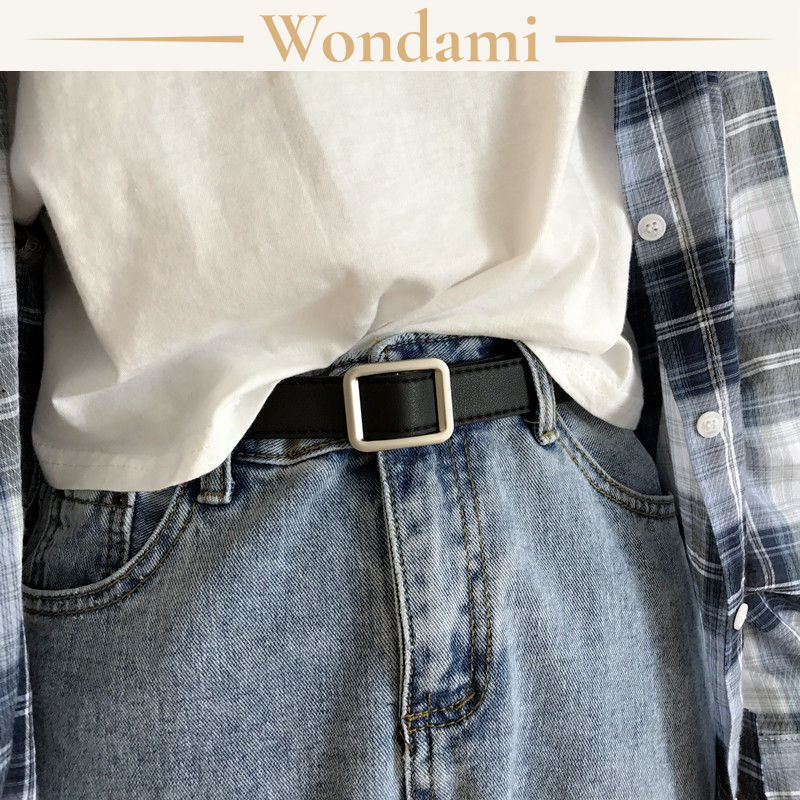 Dây Nịt Nữ Bản Nhỏ Khóa Vuông Không Lỗ Thắt Lưng Da Bò Dây Lưng Da Phối Váy Jean Retro