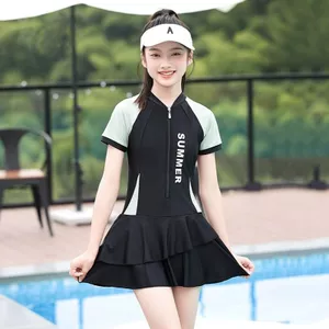 9AYD Một Mảnh Bé Gái Đồ Bơi Trẻ Em Bé Gái 2026 Phong Cách Mới Học Sinh Trung Học Cơ Sở Váy Mùa Xuân Nóng Phong Cách Boxer Vừa Lớn Trẻ Em Đồ Bơi