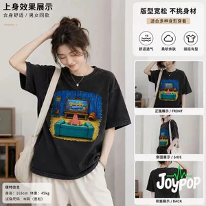 Bán chạy Patty Star See TV Cotton nguyên chất Điện thoại di động ngắn tay trong túi Thay đổi TV năng động Phong cách mỏng Áo thun cặp đôi thông thường Patty Star Tay ngắn & * * -