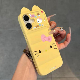 Ốp lưng nhựa mềm áo lông vũ tai mèo Hello Kitty nhiều sticker dễ thương, chống va đập bền lâu iPhone 12/13/14/15/16 Pro