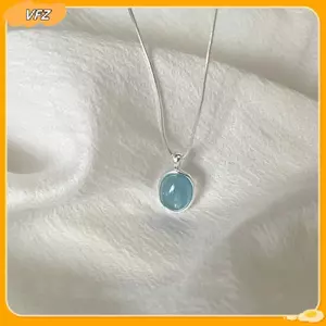 VFZ Đơn Giản Retro Hình Bầu Dục Aquamarine Mặt Dây Chuyền Nelace Cho Nữ Cô Gái Sang Trọng Rắn Dây Xích Nelace Thời Trang Tính Khí Trang Sức Quà Tặng Louislifecool