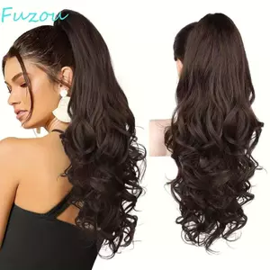 FUJIOU Claw Clip Tóc Giả Đuôi Ngựa, Đuôi Ngựa Nối Dài 24 Inch Sóng Xoăn Đuôi Ngựa, Sợi Chịu Nhiệt Lông Tơ Tự Nhiên Ombre Đuôi Ngựa Tóc Hàng Ngày