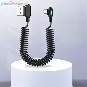Khung ảnh 1 Cái 90° Khuỷu Tay Xe USB C Sang Loại C Cáp Sạc Nhanh 6A Cáp Dữ Liệu Lò Xo Ngắn Cho Điện Thoại Sạc Dây VN