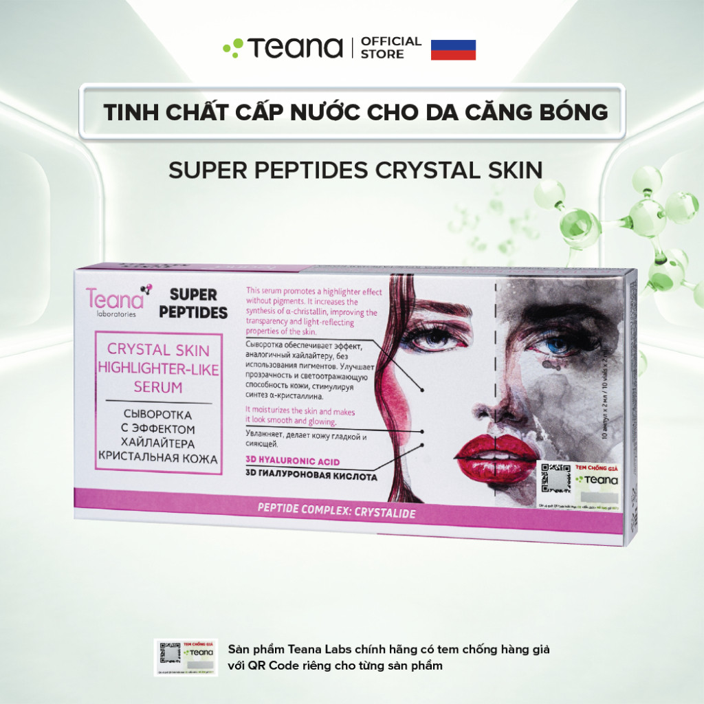 Serum Teana Super Peptides Crystal Skin Highlighter-Like cấp nước cho da căng bóng, bắt sáng 20ml