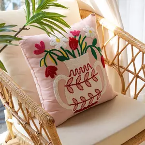 Gối tựa sofa thêu hoa cotton có ruột gối trang trí phòng khách phòng ngủ văn phòng mềm đẹp phong cách kem quà tặng nữ