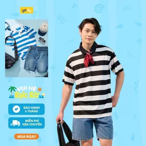 Áo polo Yoguu họa tiết kẻ đen trắng năng động trẻ trung thoải mái khi mặc thương hiệu GUP7008
