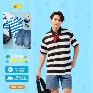 Áo polo Yoguu họa tiết kẻ đen trắng năng động trẻ trung thoải mái khi mặc thương hiệu GUP7008