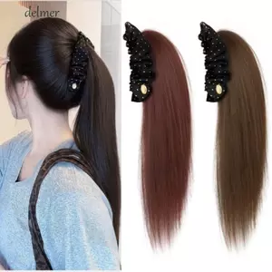 DELMER Chuối Móng Vuốt Kẹp Tóc Giả Đuôi Ngựa, Có Kẹp Kẹp Tổng Hợp Chấm Bi Đuôi Ngựa Đuôi Tóc, Vintage Lông Tơ Giả Tự Nhiên Dài Lớp Thẳng Đuôi Ngựa Sử Dụng Hàng Ngày